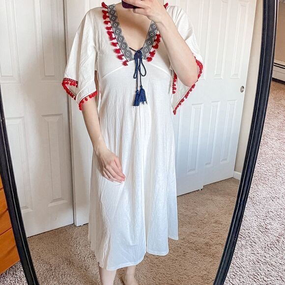 Zara Boho Pom Pom Tassel Midi Dress White S - Picture 13 of 15